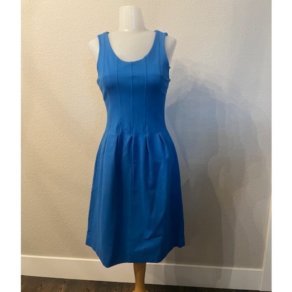 J Crew Light Blue Pleated Flare Sleeveless Stretch Ponte